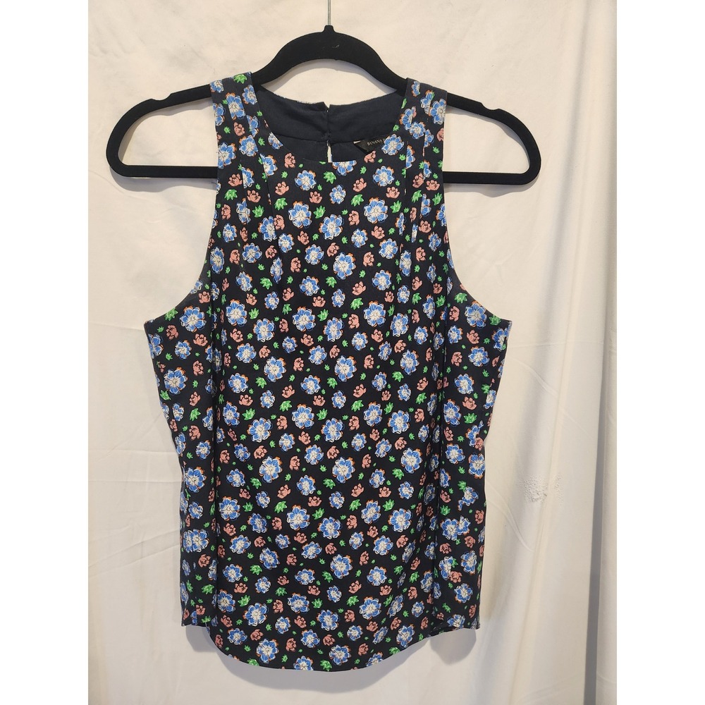 Chic Banana Republic Floral Halter Neck Sleeveless Blouse Navy Blue XS